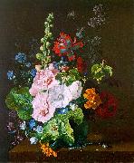 Hollyhocks and other Flowers in a Vase Jan van Huysum